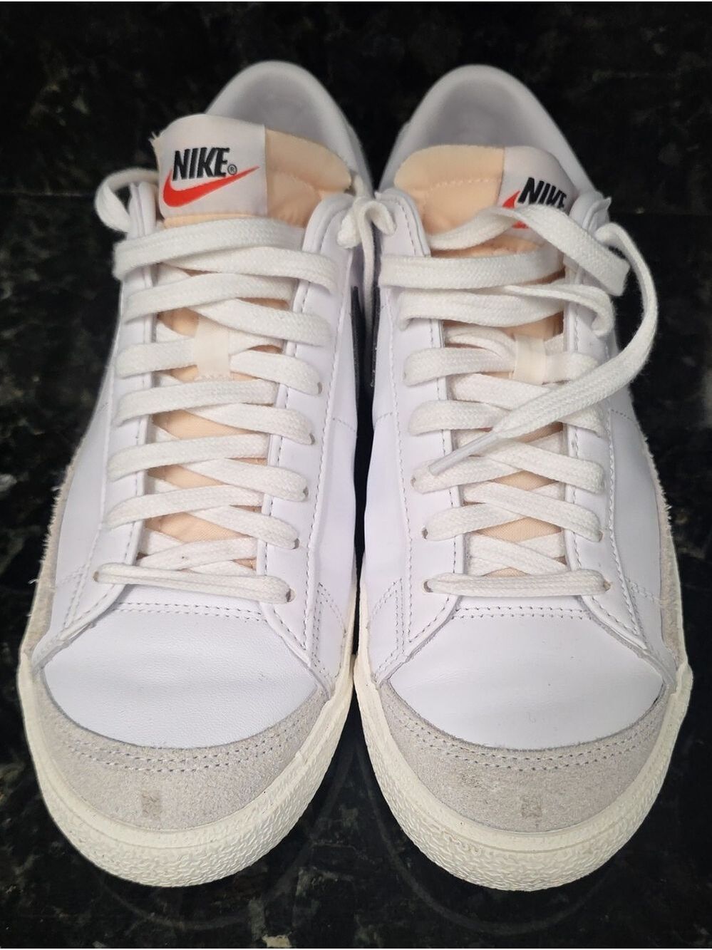 Nike Men’s White Leather Sneakers with Cream Tongue and Light Gray Suede